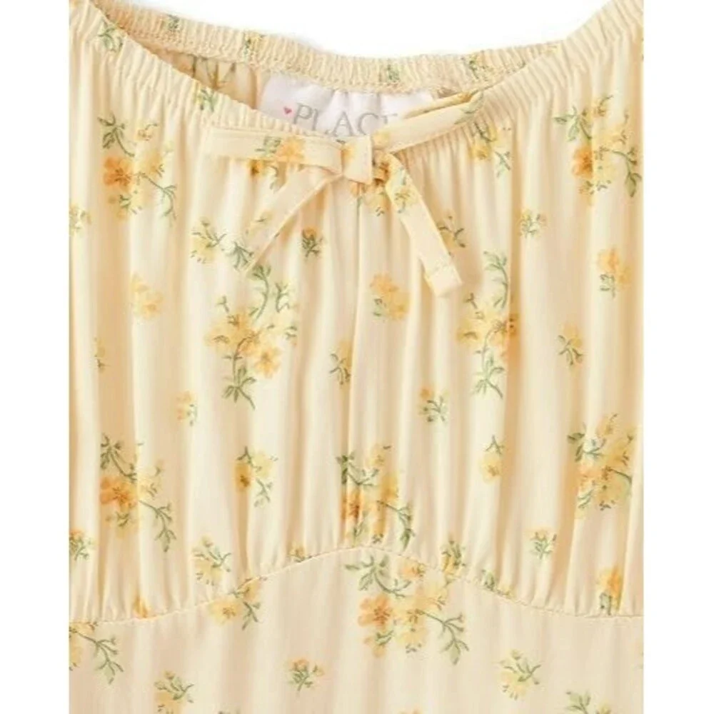 The Children's Place Girls Dress SMALL 5-6 Years Yellow Short Puff Sleeve Tiered - Picture 3 of 4